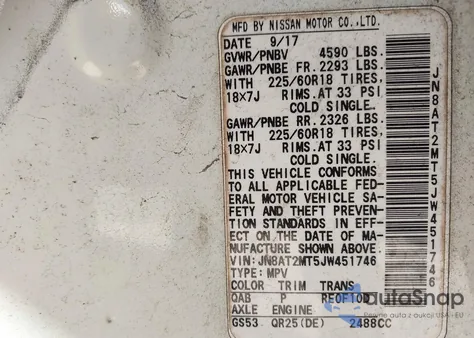 2018 Nissan Rogue Sl из США, поврежденный, VIN JN8AT2MT5JW451746